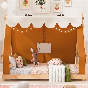Okak Twin/Full House-Shaped Floor Canopy Beds with Tent & Light Decor,Platform Bed Frame for Kids,Teens,No Spring Box Needed - 1 of 4