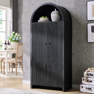 71" Tall Arched Kitchen Pantry, Modern Storage Cabinet with 3 Adjustable Shelves, 6 Door Shelves, for Kitchen, Living Room