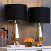ROTTOGOON Set of 2 Mirrored Glass Bedside Table Lamps with 2 USB Ports for Bedrooms Modern Nightstand Lamps with Gold Black Fabric Shade - 3 of 4
