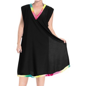 LA LEELA Women's Summer Vacation Beachwear Swim Suit Loose Bathing Suit Swim Beach Cover-up Dress Robe X-Large-XX-Large Black, Solid - 1 of 4