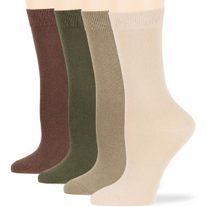 Women Cotton Solid Dress Socks - 4 Pack - Black, Brown, Blue, Grey, Beige  Khaki Shoe Size 5-9 M, 8-12 L | 7BIGSTARS KINGDOM - 1 of 4