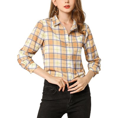 Allegra K Women's Plaid Casual Office Long Sleeves Button Up Shirts