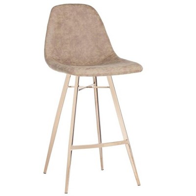 Mid-Century Brown Faux Leather Counter Stool with Copper Legs