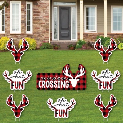 Big Dot of Happiness Prancing Plaid - Yard Sign and Outdoor Lawn Decorations - Christmas and Holiday Buffalo Plaid Yard Signs - Set of 8