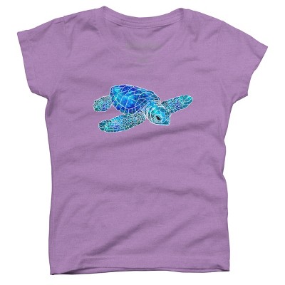 Girl's Design By Humans Blue And Green Watercolor Sea Turtle By Maryedenoa T-Shirt
