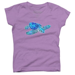 Girl's Design By Humans Blue And Green Watercolor Sea Turtle By Maryedenoa T-Shirt - 1 of 3
