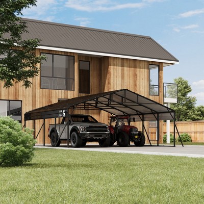 Metal Carport with Galvanized Steel Roof, Heavy Duty Metal Roof Carport with Enhanced Base, Tall Metal Carport Kits Garage for Tractors