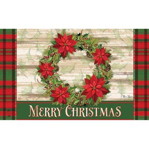 Briarwood Lane Doormat 30x18 Indoor Outdoor Poinsettia Wreath Christmas For Christmas Doormat - 1 of 4