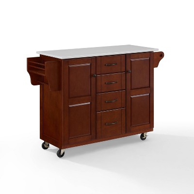 Crosley Eleanor Granite Top Kitchen Cart Mahogany: Rolling Island with Storage, MDF & Wood Frame, 2 Shelves