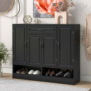 MAYEERTY Sleek Modern Shoe Cabinet with Adjustable Shelves, Sturdy Top Surface Space-saving Sideboard, Black - 1 of 4