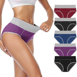 Agnes Orinda Women's Plus Size 5 Packs Mid-High Waist Solid Stretchy Comfortable Briefs - 1 of 4