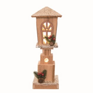 Transpac 16.93 in Brown Rustic Lantern Light Up Christmas Candle Holder Wood Decor - 1 of 2
