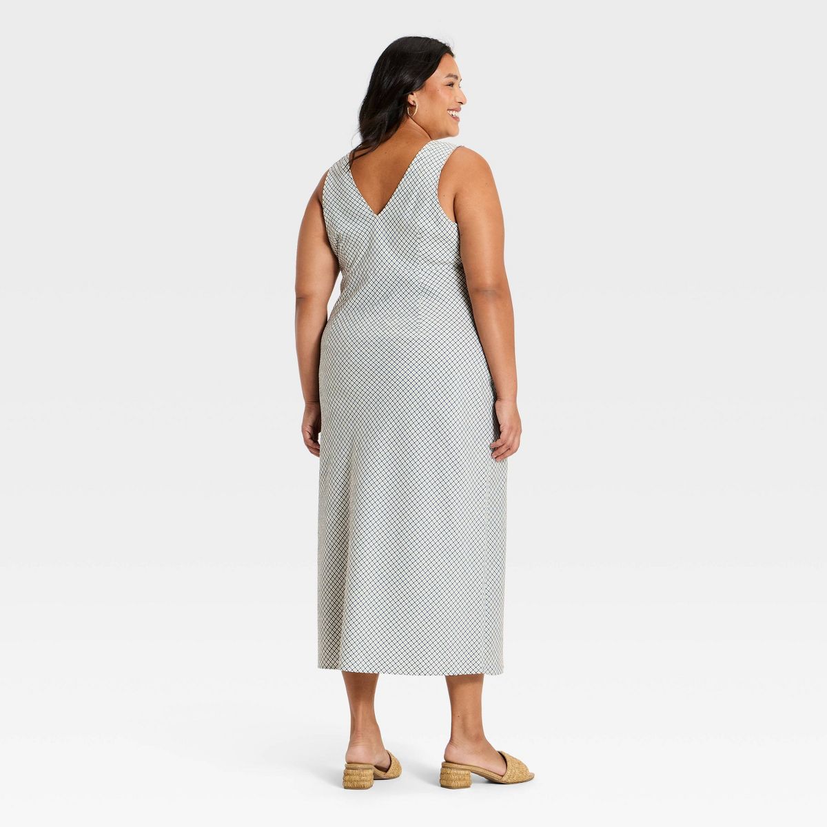 Women's Seersucker Midi Dress - A New Day™ Cream Plaid - thumbnail 5
