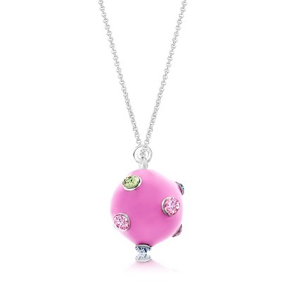 Chanteur Hypoallergenic Kids Jewelry Accessories Ball Pink Enamel Crystal White Gold Palladium Plating Necklace