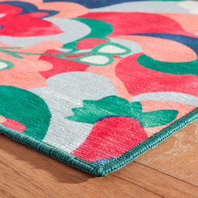 Vibrant Floral Multi-Color Synthetic Washable 5' x 8' Rug