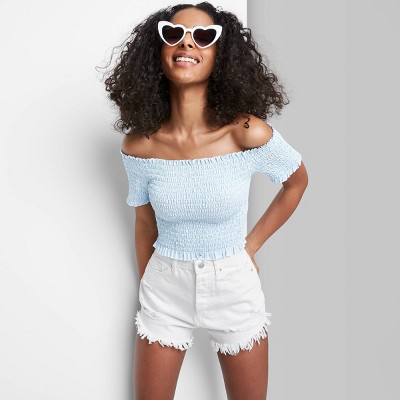 Women's High-Rise Frayed Hem Jean Shorts - Wild Fable™ White 0