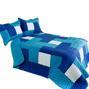 Slickblue 3PC Quilt Set, Hand-Stitched Patch Design, Full/Queen, Reversible, 100% TC Fabric, Multiple Color Options - 1 of 4