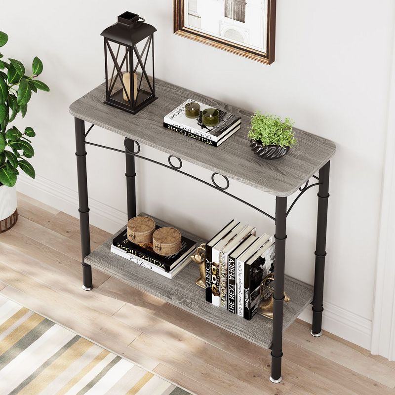 Small Console Table, 31.5" L x 11.8" W x 31.8" H Sofa Table with Storage, 2 Tier Behind Couch Table for Living Room, Entryway, Hallway, Foyer - Grey, 5 of 8