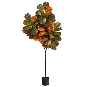 Nearly Natural 6-ft Autumn Fiddle Leaf Artificial Tree - 1 of 4
