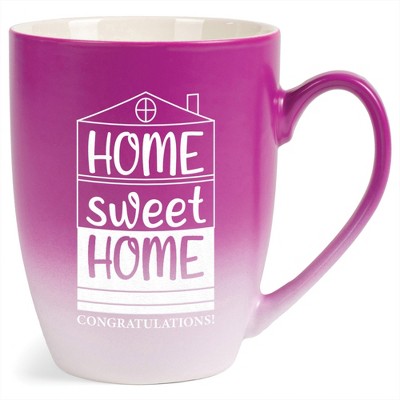 Elanze Designs 12 Ounce Ceramic Decorative Laser Engraved Giftable Novelty Tea Coffee Cup Mug Pink and White Home Sweet Home Congratulations!