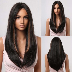 Jessie's Wig 26 inch Straight Layer Cut Style Wig Synthetic Wigs Brown Highlight 1 Pc/Pack - 1 of 4