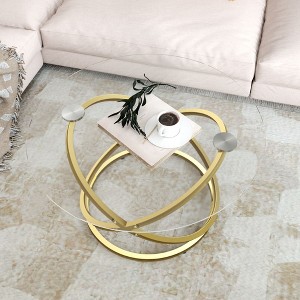 Glass Coffee Table, Round Coffee Table with Ring Metal Frame, Modern Minimalist Coffee Table - 1 of 4