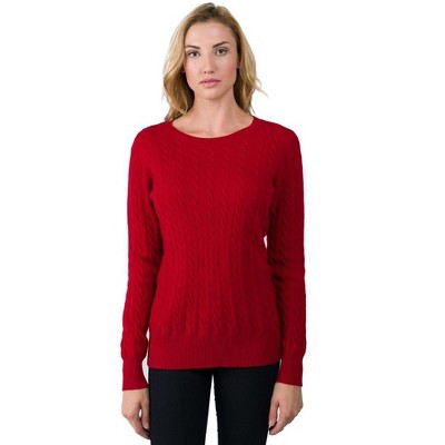 J Cashmere Women's 100% Cashmere Cable-knit Long Sleeve Pullover Crew ...