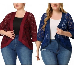Agnes Orinda Women's Plus Size Open Front 3/4 Sleeve Lace Elegant Casual Lightweight Cardigans - 1 of 4