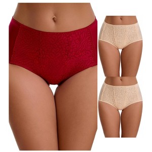 INSPIRE CHIC Women's Floral Lace Breathable Comfortable Mid Rise Underwear Briefs 3 Packs - 1 of 4