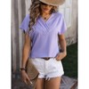 Coolmee Women's Summer Casual Blouse Fashion V-Neck Chain Striped Top Casual Short Sleeve Tops Loose Fit Jacquard Tops M Purple - 3 of 4