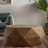 38" Modern Farmhouse Coffee Table, Wooden Coffee Tea Table with Vintage Style 3D Embossed Pattern Design Drum Coffee Table for Office Living Room - 4 of 4