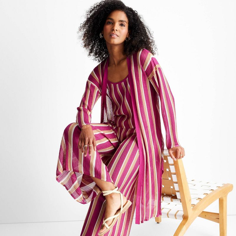Women's Striped Open-Front Duster Cardigan - Future Collective™ with Jenny K. Lopez Pink, 3 of 9