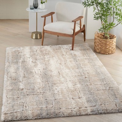 Ivory and Beige Abstract Shag Rug 4' x 6' Synthetic
