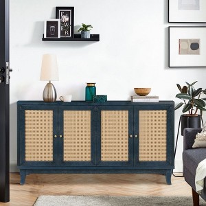 Rattan Sideboard Buffer Cabinet With 4 Rattan Doors, Adjustable Shelves, Storage Modern Storage Cabinet, Cupboard Console Table - 1 of 4