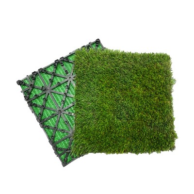 Vynxaria 35 Pcs 11.81x11.81 Inch Green Artificial Grass Interlocking Tiles, for Indoor/Outdoor Pet Friendly Spaces