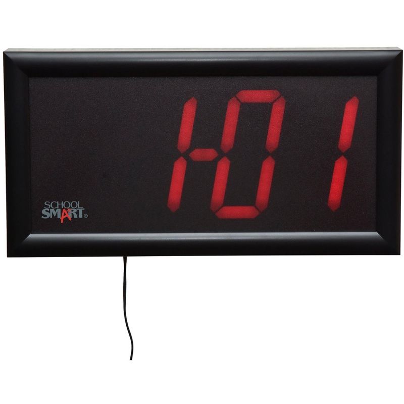 School Smart LED Wall Clock with Remote Control, 7 x 13 Inches, Red Digits, 5 of 7