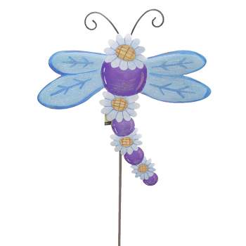 Home & Garden 29.0" Daisy Dragonfly Stake Garden Spring Round Top Collection  -  Decorative Garden Stakes