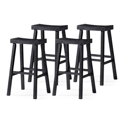 Maven Lane Vincent Backless Rectangular Saddle Kitchen Stool with Rustic Wood Top Seat, Set of 4