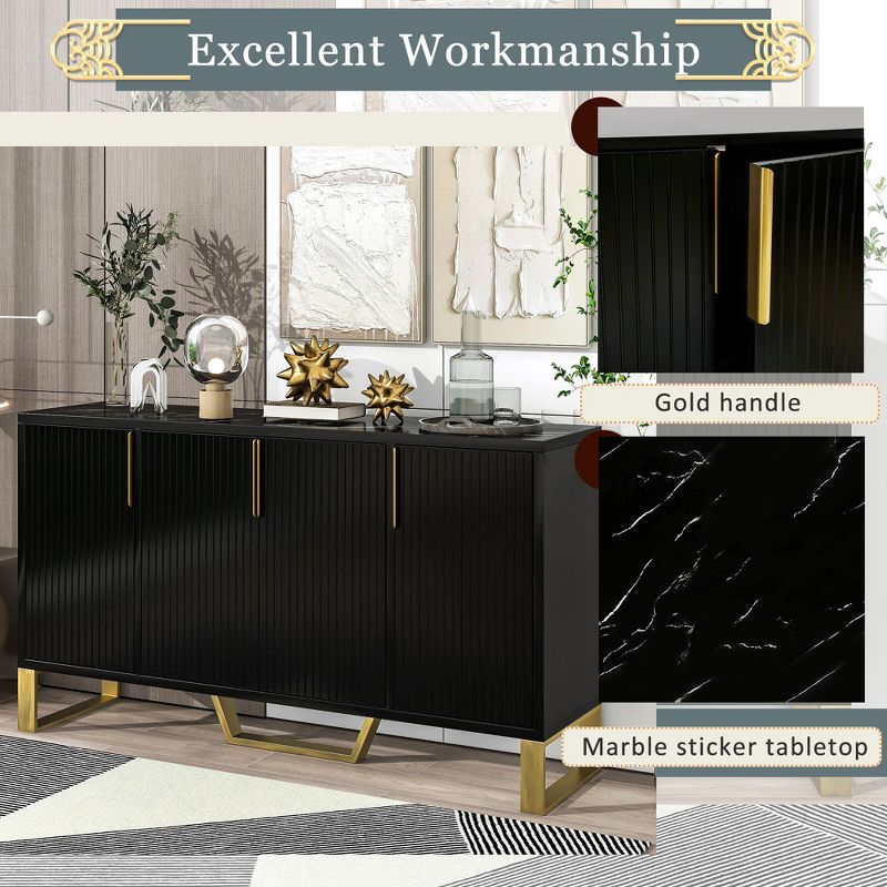 Modern Buffet Sideboard Cabinet with Metal handles & Legs and Adjustable Shelves-ModernLuxe, 5 of 11