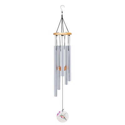 Nat & Jules Dean Crouser Hummingbird Watercolor Pink 26 x 4 Aluminum and Wood Wind Chime