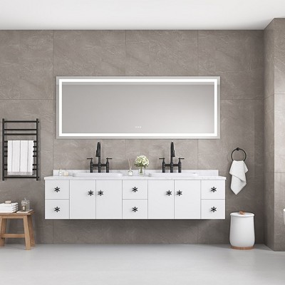 72 in. W x 30 in. H Frameless LED Single Bathroom Vanity Mirror with 3 Color Lights for Bathroom Wall Smart Lighted