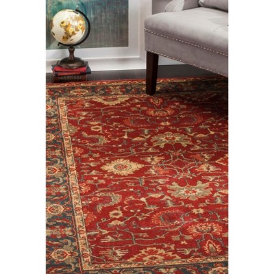 Red and Navy Rectangular Synthetic 10' x 14' Area Rug