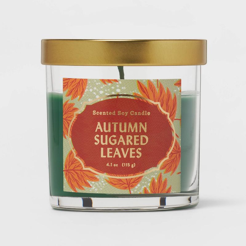 Lidded Glass Jar Autumn Sugared Leaves Candle - Opalhouse™, 1 of 4