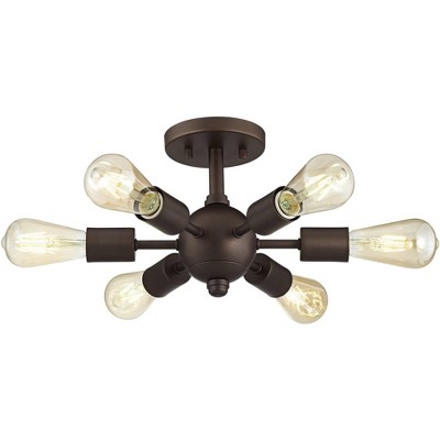 Possini Euro Design Mid Century Modern Ceiling Light Semi Flush Mount Fixture Oiled Bronze 13" Wide 6-Light LED Edison for Bedroom