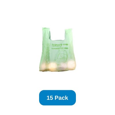 EcoSafe Compostable Shopping Bag Disposable T-Shirt Bag - Pack of 15