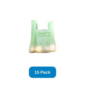EcoSafe Compostable Shopping Bag Disposable T-Shirt Bag - Pack of 15 - 1 of 2
