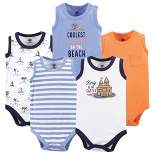 Hudson Baby Infant Boy Cotton Sleeveless Bodysuits 5pk, Sandcastle