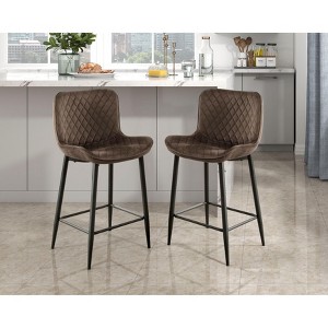 Sapphtopaz Modern Velvet Bar Stools Upholstered Counter Height Chair with Metal Legs Barstools Dining Chairs Set of 2 for Kitchen Island - 1 of 4