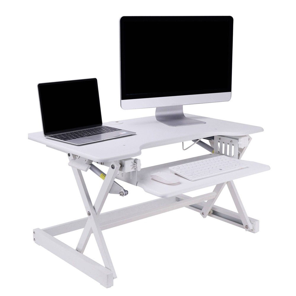 Photos - Office Desk Ergonomic Height Adjustable Sit to Stand Desk Computer Riser, White: Rocel