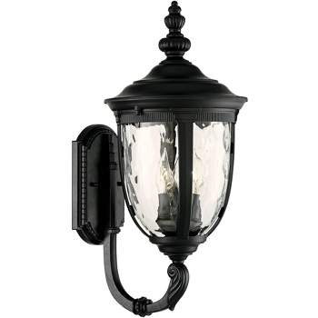 John Timberland Bellagio Vintage Rustic Outdoor Wall Light Fixture Textured Black Upbridge 21" Clear Hammered Glass for Post Exterior Barn Deck House